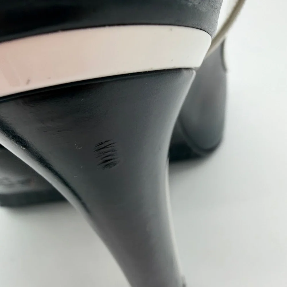 Authentic Marino Fabiani Slingback Heels Size 38 Black White Platform Italy